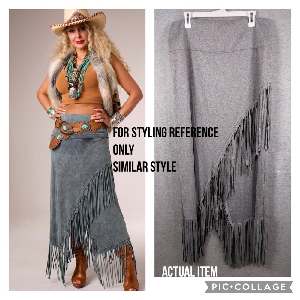 👯‍♀️Host Pick⚡️Grey Diagonal/ Asymmetrical Fringe/Tassel Maxi Skirt